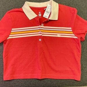 Me to We-Red Striped Cropped Polo Shirt